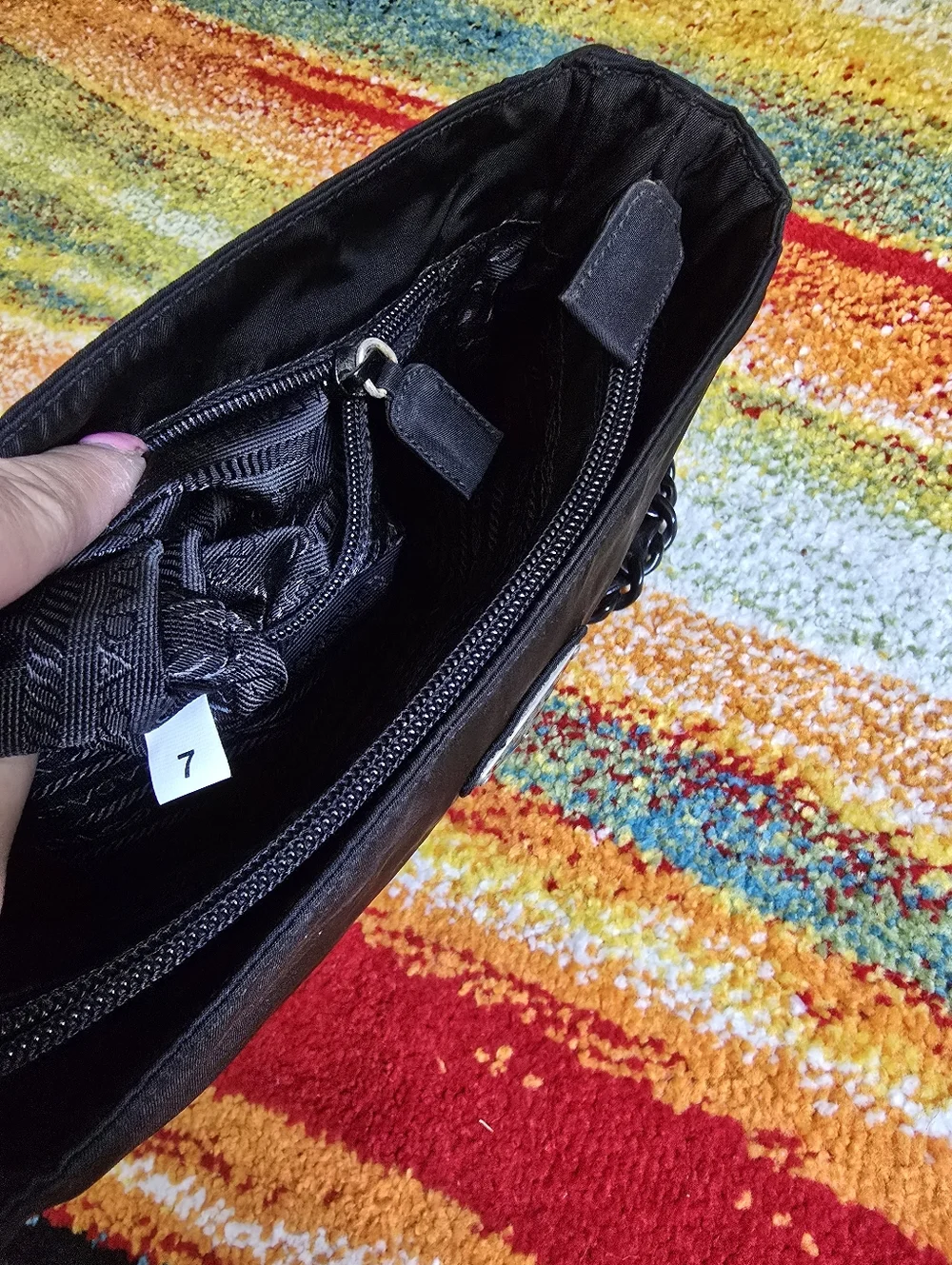 Authentic Prada Nylon Black Shoulder Bag with Braided Leather Chain Strap - Picture 12 of 16